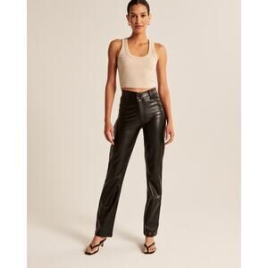 Abercrombie & Fitch Criss Cross Black Leather The 90s Straight Leg Pants Size 16